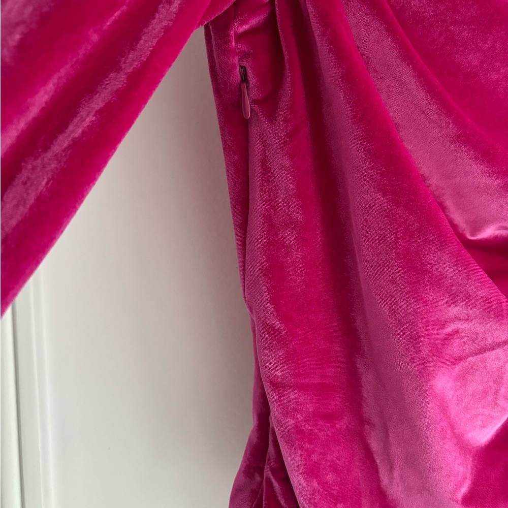 Zara Fuchsia Velvet Draped Long-Sleeve Bodysuit - Picture 6 of 7